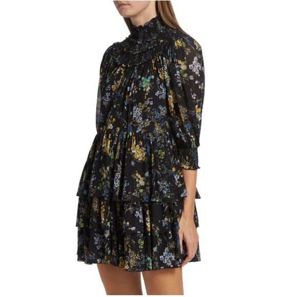 Cinq à Sept Melony Smocked Floral Print Dress  Size 0 - Picture 6 of 9